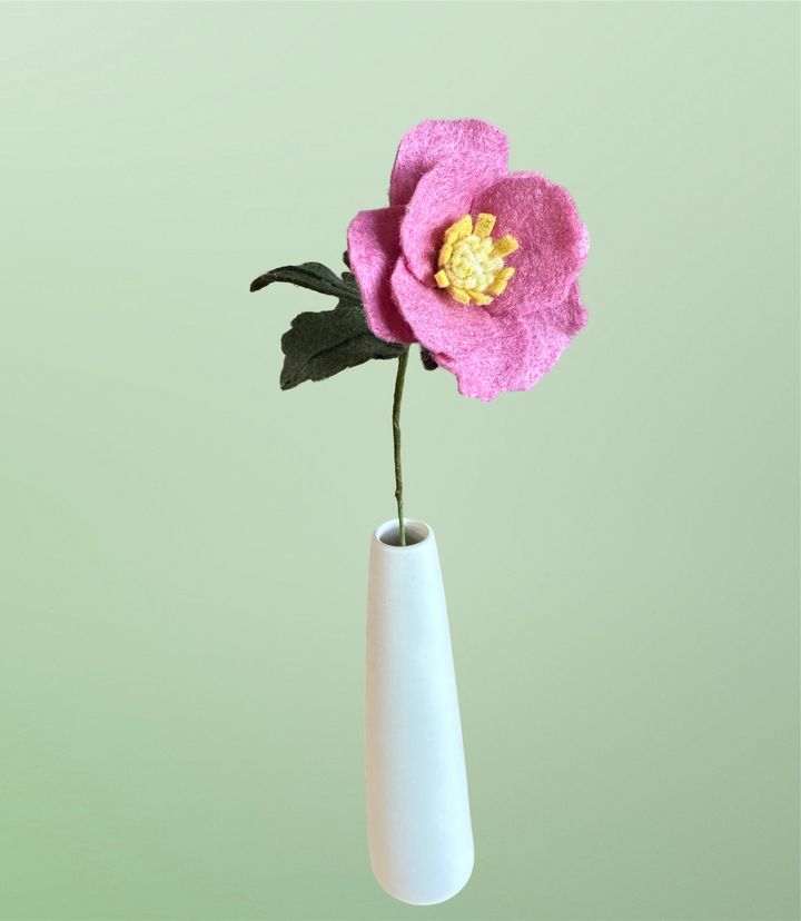Single hand-felted wild rose stem