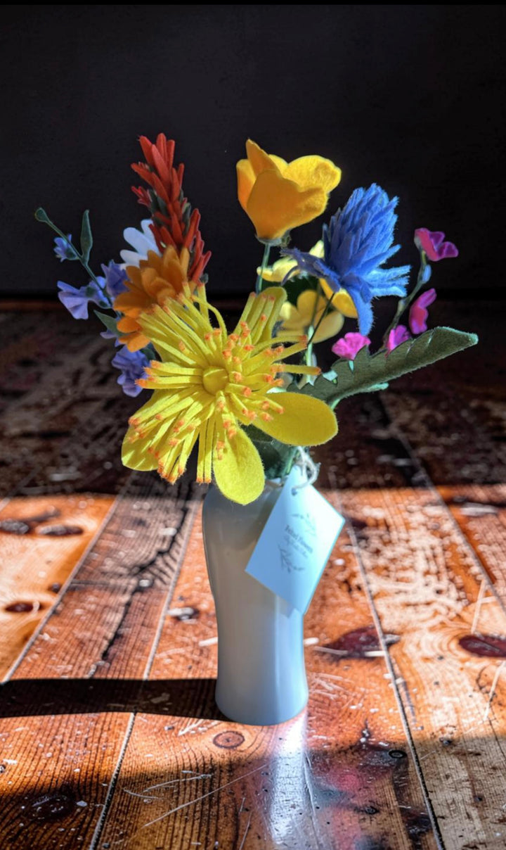 Hand-felted spring floral art inspired by Saltspring Island