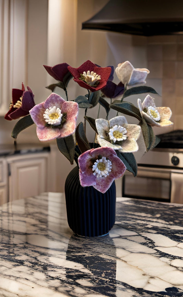 Christmas Rose Bouquet in a Black Vase