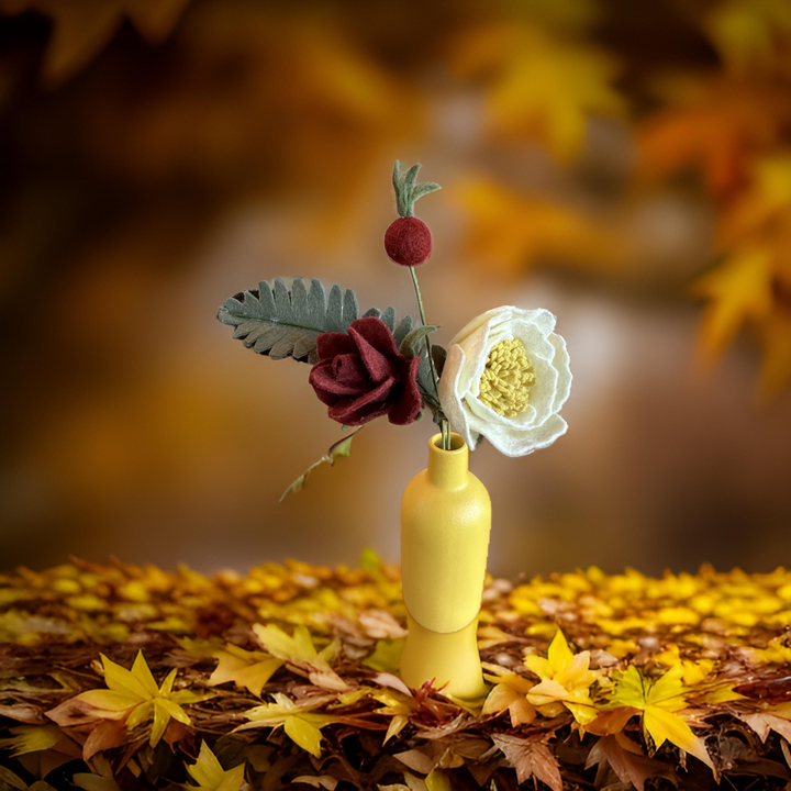 Fall Table Bouquet in a Yellow Vase