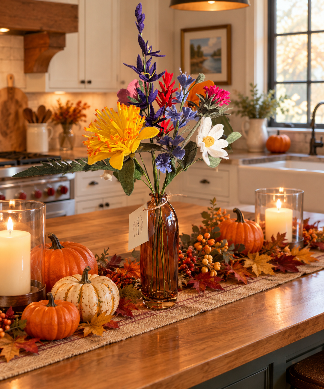 Hand-cut Merino wool felt fall Saltspring wildflower bouquet