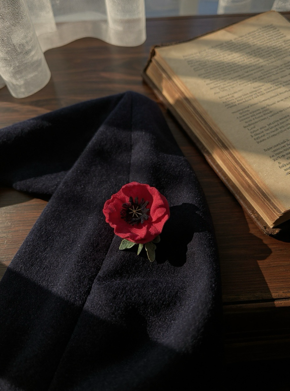 Hand-felted red poppy brooch pin